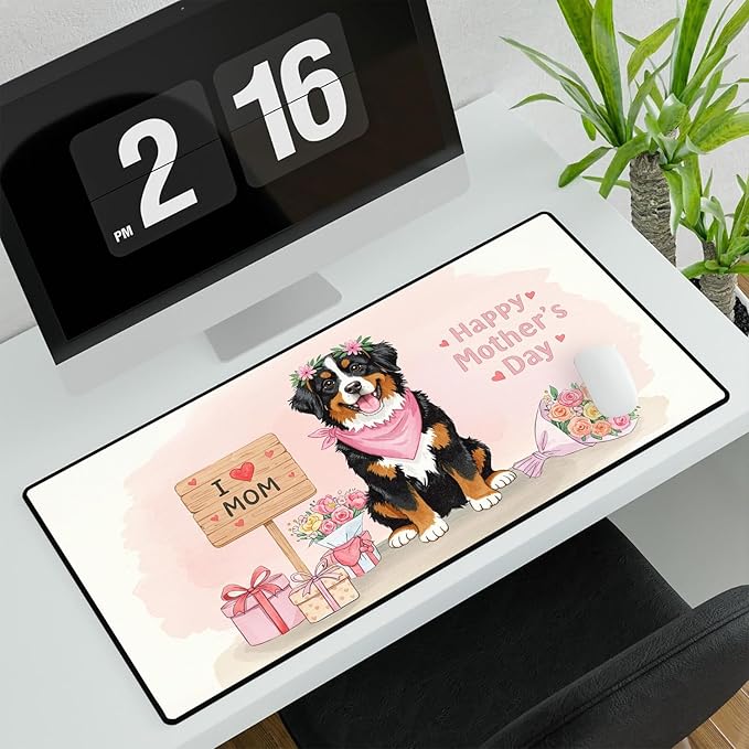 Happy Mother's Day Bernese Mountain Dog Love Dog Mom Heart Flower Desk Mat Full Keyboard Mouse Pad Berner Lover Gifts Large Mousepad 12004