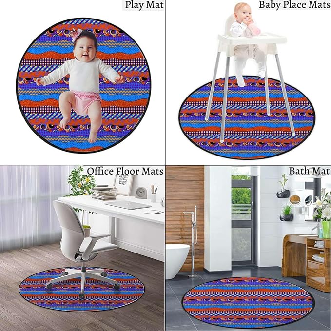 Multicolor Gaming Chair Mat for Hardwood Floor Anti-Slip Floor Protector Game Controller Rubber Gaming Computer Chair Mat Traditional African Boho Abstract Design Diameter 59 in