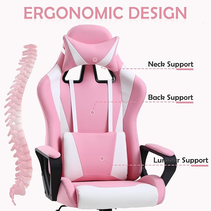 Gaming Chair High Back PU Leather Gaming Chairs Computer Chair with Armrest Headrest and Lumbar Support for Kids Teen Adults Men Women Height Adjustable Gamer Chair Computer Chairs for Adults