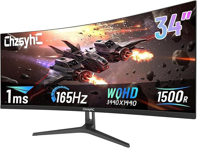 34 Inch Ultrawide Curved Gaming Monitor - WQHD 3440x1440p 165Hz 120% sRGB FreeSync VESA Mountable (DP&ampHDMI Cable Incl.) - Immersive PC Monitor for Gamers &amp Professionals Black