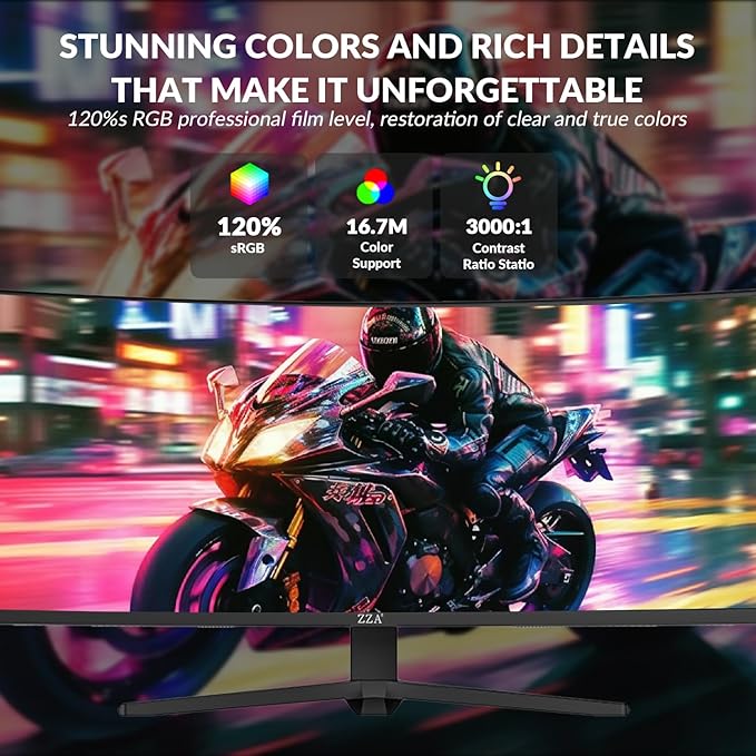 ZZA 49-Inch Ultra-Wide DQHD Curved Gaming Monitor | 5120x1440 1500R 165Hz AMD FreeSync 120% sRGB Height Adjustable HDMI 2.1/DP 1.4 Wall Mountable- Black