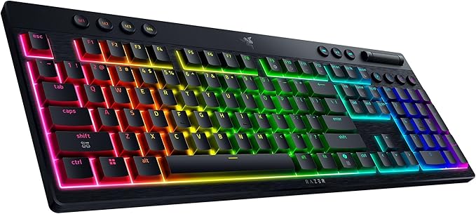 Razer BlackWidow V4 Low Profile HyperSpeed Wireless Gaming Keyboard: Green Mechanical Switches - 2.4GHz Wireless &amp Bluetooth - Multi-Function Roller - 11 Control Buttons - Long Battery Life