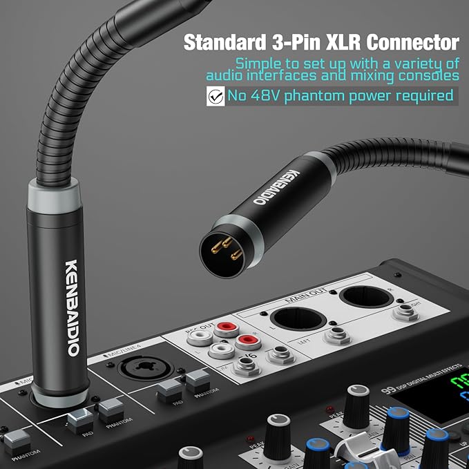 Gooseneck Microphone 23 Inch DJ Mic Professional Dynamic Bob Barker Microphone for Audio MixerDedicated DiscShoutingKTV BarPodiumConferenceMetal Supports 360°RotationBending3-pin XLR