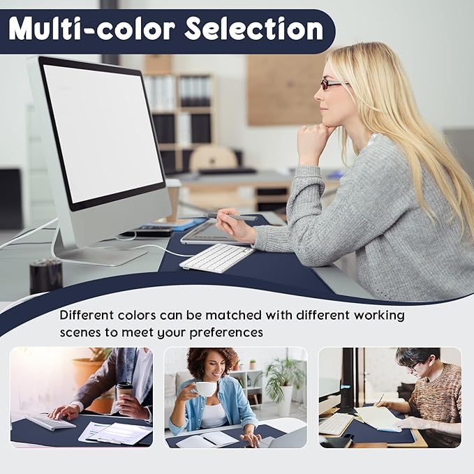 Konohan Heated Desk Pad Warm Mouse Pad 5 Heating Level &amp 4 Hour Auto Shut-Off PU Leather Warm Mouse Mat Heating Keyboard Gaming Mice Warmer Mat Only Supports 110v(Dark Blue Color31.5 X 13)