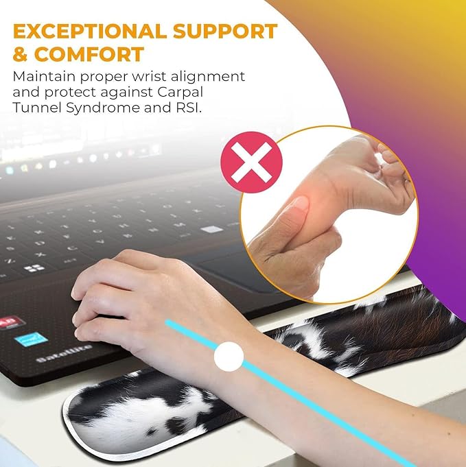 Keyboard Wrist Rest and Mouse Pad with Wrist Support Ergonomic Mouse Pad Coaster Easy Typing Pain Relief Mousepad Set Memory Foam Keyboard Wrist Rest Cowhide Brown Black Cow