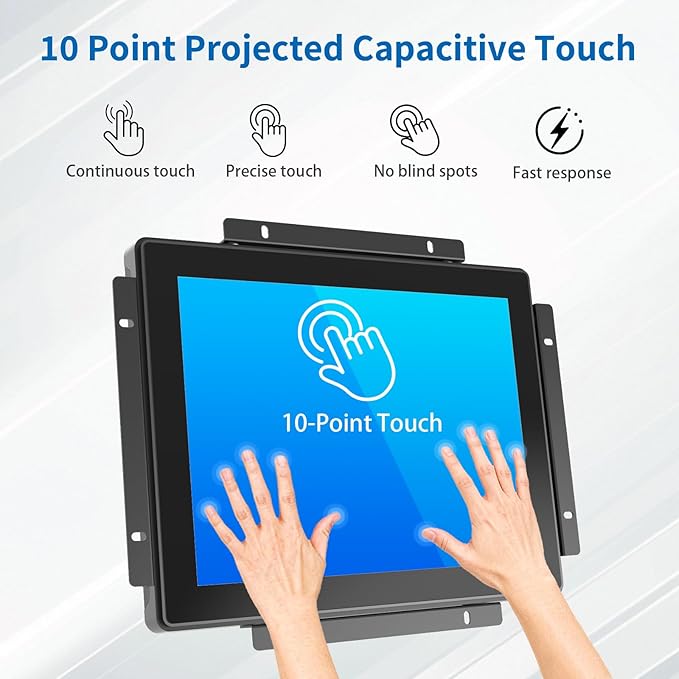 9.7 Inch Open Frame Touch Monitor PCAP 10-Point Touch Industrial Touchscreen Monitor with HDMI/VGA/DVI Interface Active Matrix TFT LCDLED Backlight with VESA Mount