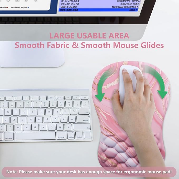 Mouse Pad Wrist Support Ergonomic Mouse Pad with Wrist Rest Comfortable Computer Mouse Pad for Laptop Pain Relief Mousepad with Non-Slip PU Base Pink