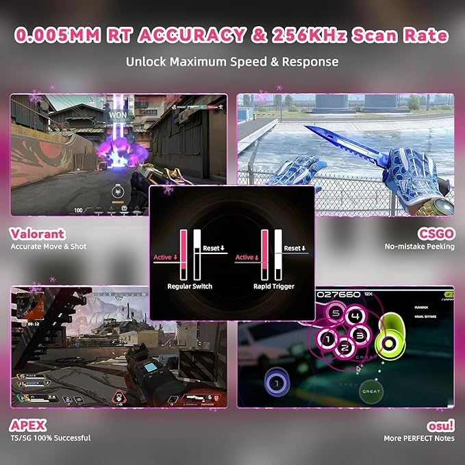 ATTACK SHARK R82HE Rapid Trigger Wired Mechanical Gaming Keyboard TKL NKRO RGB with 8K Polling0.005mm Accuracy256K Scan Rate5 Layer Sound DampedHall Effect Magnetic Switch for PC Mac(Rose Contour)