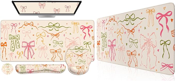 iCasso Desk Mat Large Mouse Pad Wrist Support Set XXL Large Mousepad + Keyboard Wrist Rest+Mouse Wrist Rest+Coastert with Ergonomic Design for Home Office Computer