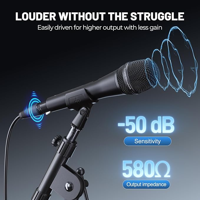 Phenyx Pro Vocal Microphone Supercardioid Dynamic Mic with 16.4 ft XLR Cable Mic Clip Storage Bag Wired Handheld Microphone for Singing Stage Studio Karaoke (PM-26S)