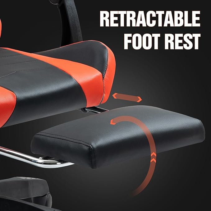 Gaming Chair with Footrest Ergonomic Computer Chair for Adult Adjustable Headrest Lumbar Pillow Large Size Reclining Gaming Chair Big and Tall with Linkage Armrest for Home Office Gaming