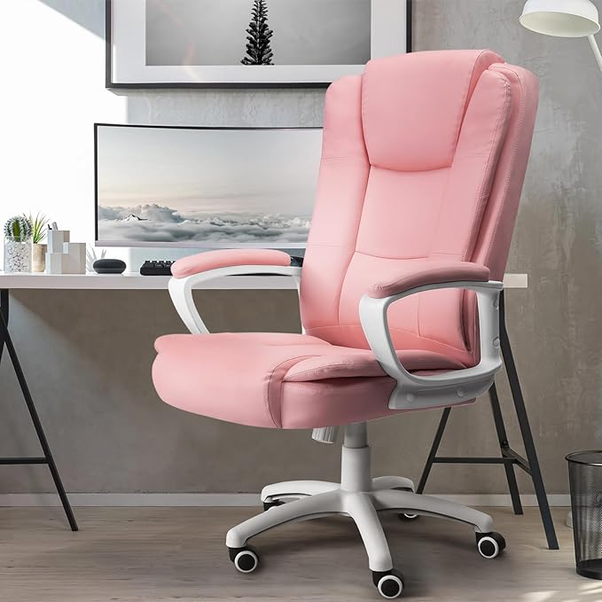 OFIKA Home Office Chair Ergonomic Desk Chair Adjustable Task Chair for Lumbar Back Support Computer Chair with Rolling Swivel and Armrest Modern Executive High Back Leather Chairs (Pink)