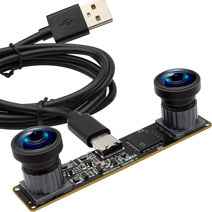 ELP 1200P 60fps Binocular Global Shutter USB Camera Module for Computer - Wide Angle 120 4MP Dual Lens Synchronization PC Camera