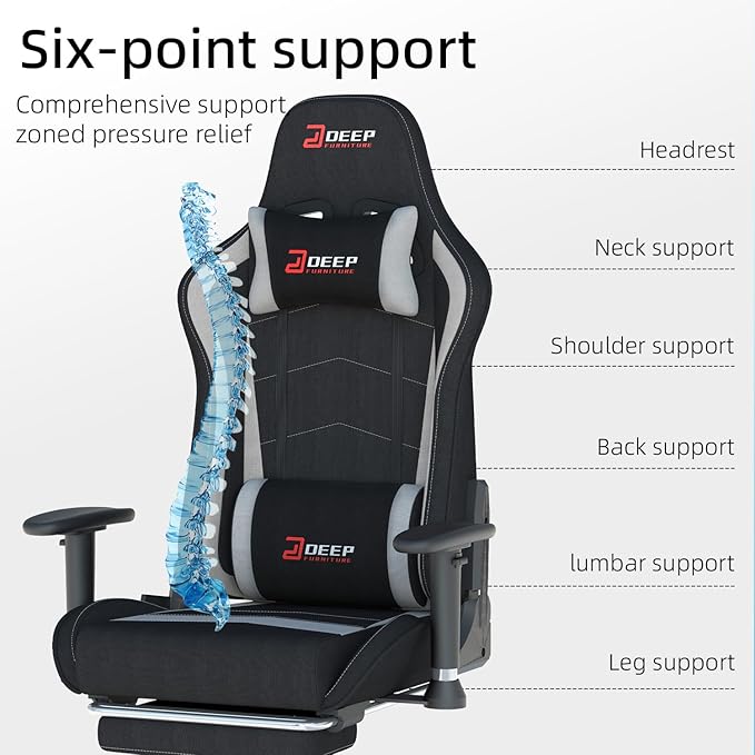 Fabric Gaming Chair Skin-Friendly and Breathable Manufactured by A Reputable Manufacturer Safe and Stable Specially Designed for Gaming.with Footrest Mg(1005-Gray)