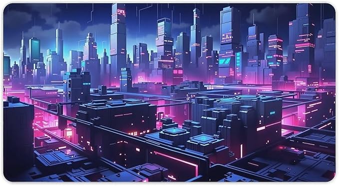 Cityscape Gaming Mouse Pad Non-Slip Rubber Base XL Mousepad Waterproof Washable Stitched Edge Mouse Mat for Desk Home Office 29.5x16