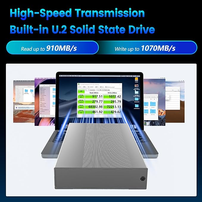 7.68TB U.2 Portable External Solid State DriveUSB 3.2x1 Up to 1070MB/sReliable Storage Compatible with Windows MacTablet Labtop