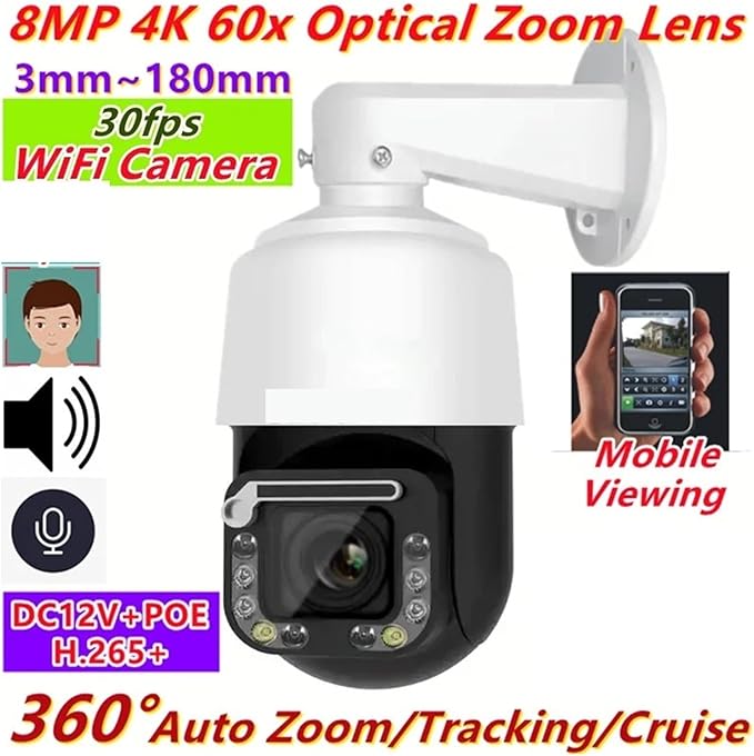 8MP 4K 30fps 60X Optical Zoom Wiper POE PTZ WiFi IP Camera 1080P 60fps PTZ IP Camera(EU PlugWiFi 30fps No Card)