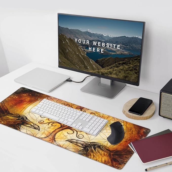Ravens Tree of Life Large Mouse Pad Gaming Mousepad with Wrist Support Rubber Computer Keyboard Mat for Desk Laptop Non-Slip Full Deskmat Protector Waterproof Writing Pad Office Home 16x35.5 in