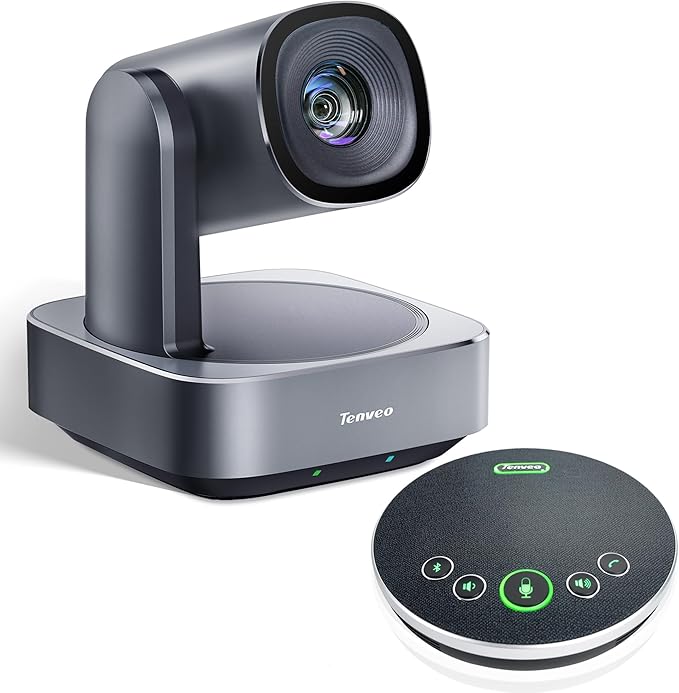 Tenveo PTZ Camera VL20H+M3B Speaker Bundle 20X Optical Zoom FHD 1080P 60FPS USB3.0/HDMI PTZ Camera and MagiCall Bluetooth Wireless Conference Speakerphone for Conference Church Services