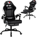 Vedio Gaming Chair with Footrest Lumbar Support for Home Office High Back Recliner Height Adjustable Ergonomic Comfy Leather Computer Desk ChairWhite