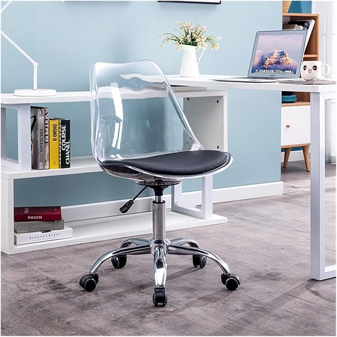 Adjustable Office Computer Chair with Armrest Plastic Office Chairs Home White Simple Furniture Transparent Gaming Chair Swivel Computer(Black)
