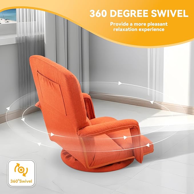 360 Degree Swivel Floor Gaming Chair with Back Support Padded Folding Gaming Sofa Chair with Adjustable Backrest Lazy Lounger Couch for E-Sports Reading Relaxing Watching TV