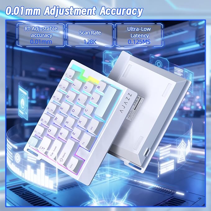 A.JAZZ AK029 Wired 29 Keys One-Handed RGB Gaming Keyboard with 8000HZ0.01mm RT Magnetic Switches Adjustable ActuationHotswappable Mechanical KeyboardAluminum PlateWeb Driver for Gamers-White