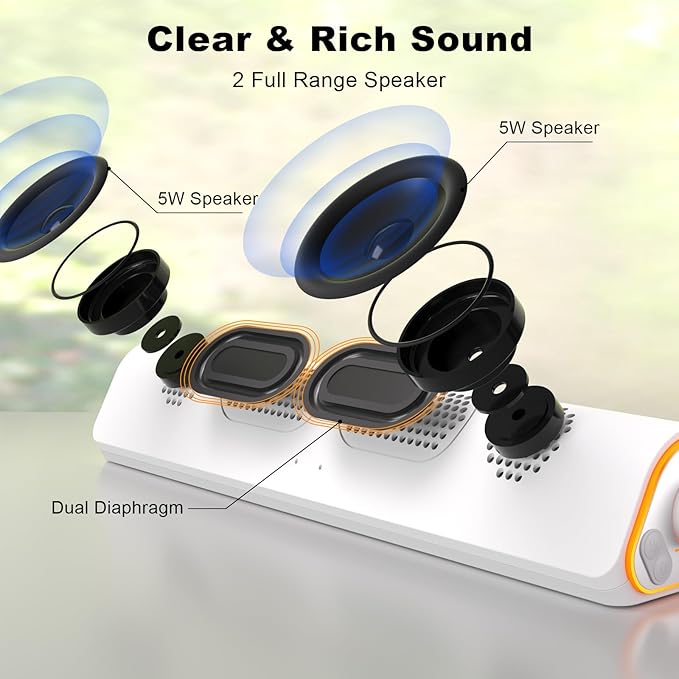SOULION R50 Bluetooth Computer Speakers 3.5mm PC Sound Bar for Desktop Monitor Wired USB Powered &amp Colorful LED Lights with Switch Button Surround Sound Soundbar PC Spearkers for Computer Whit