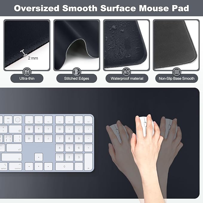 4-in-1 Large Gaming Mouse Pad Keyboard Wrist Rest Pad &amp Wrist Support Mousepad Set Extended Desk Pad Waterproof Desk Mat Protector for Home Office Decor Study Game 35.4×15.7 Inches Big I Black