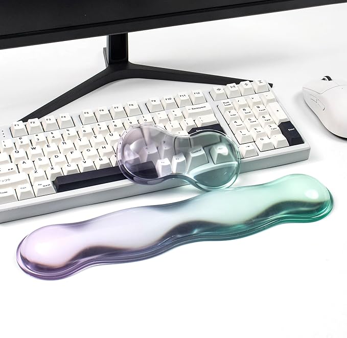 Gel Keyboard and Mouse Wrist Rest Set – Clear Wrist Rest for Computer Keyboard 60%/68%/75% Comfort &amp Support for Typing and Gaming(Purple Green)