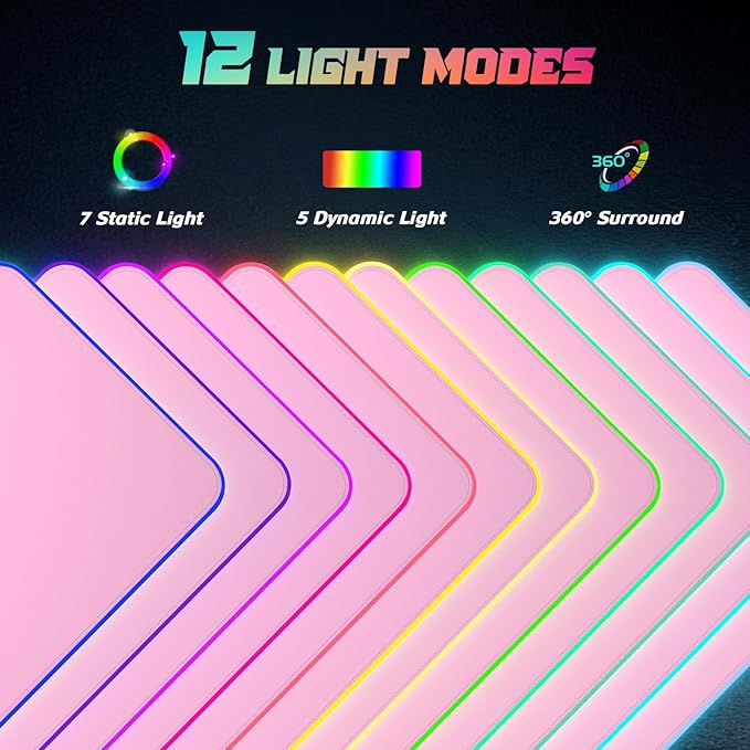 ITNRSIIET RGB Gaming Mouse Pad Full Desk XL Extended Large Gaming Mousepad 12 Lighting Modes 30% Thicker Big LED Desk Mat for Gamers 32 x 12 inches Pink