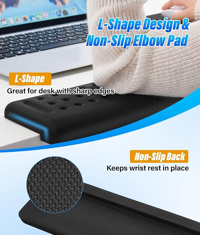 Arm Rest for Desk 3PCS L-Shaped Desk Elbow Pads and Mouse Pad Memory Foam Desk Wrist Rest with Non-Slip Base for Office Home Gaming Study(12 * 4 inch)