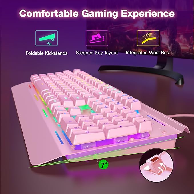 TECKNET Gaming Keyboard USB Wired Computer Keyboard 15-Zone RGB Illumination IP32 Water Resistance 25 Anti-ghosting Keys All-Metal Panel (Whisper Quiet Gaming Switch)