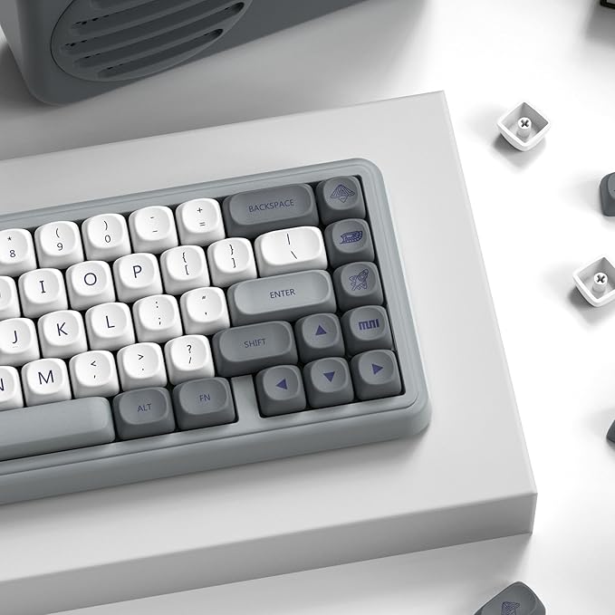 dagaladoo PBT Keyboard keycaps Japanese Style White/Grey MOA Keycap Set Dye-SublimationRetro Custom Replacement Key caps for 100% 75% 65% 60% mx TKL US Layout Mechanical Keyboard