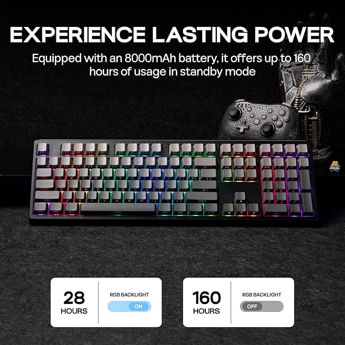 EPOMAKER TH108 Full Size Mechanical Keyboard Wireless Gaming Keyboard with 8000mAh Battery Creamy Gasket 108 Keys Hot Swap Custom Driver RGB Backlight (Black Creamy Jade)