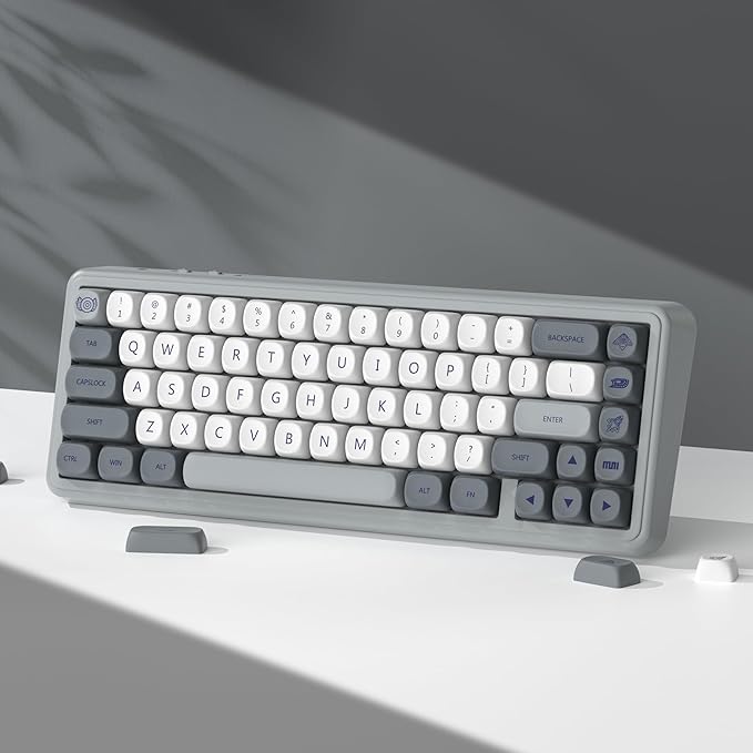 dagaladoo PBT Keyboard keycaps Japanese Style White/Grey MOA Keycap Set Dye-SublimationRetro Custom Replacement Key caps for 100% 75% 65% 60% mx TKL US Layout Mechanical Keyboard