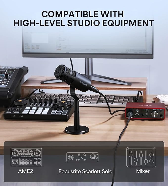 MAONO XLR Podcast Microphone with Boom Arm Microphone Stand:Cardioid Studio Dynamic Mic Kit for Vocal Recording Streaming Voice-OverWorks for Audio Interface Mixer Sound Card PD100X+BA20 Black