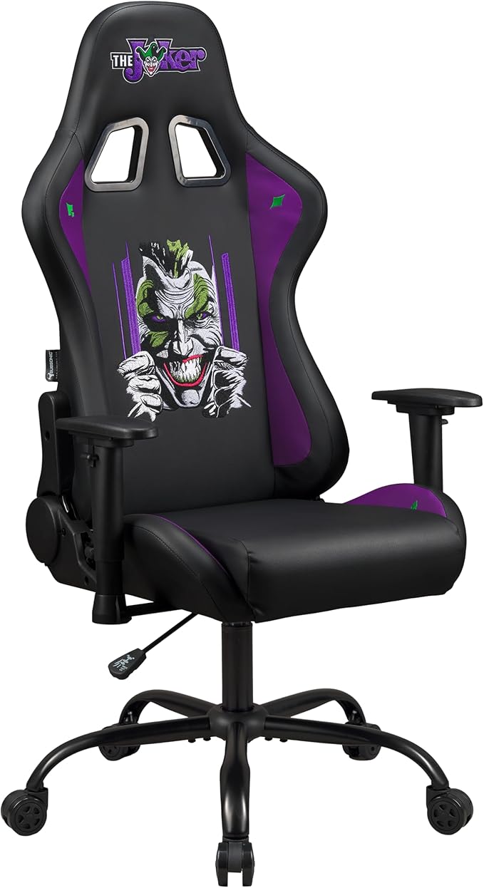 Joker - Gaming Chair or Office Chair Adult Gamer Chair Comfortable seat Integrated headrest Adjustable armrests and Height Ergonomic backrest - Black