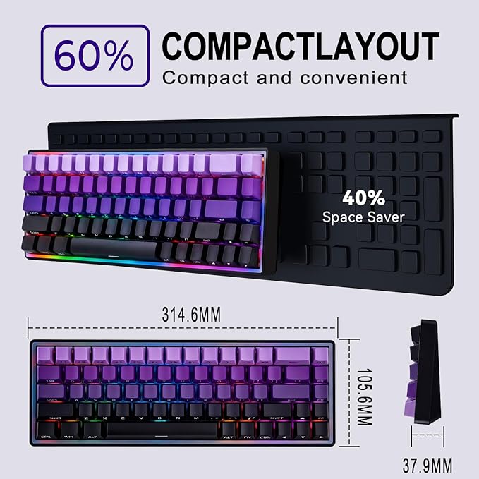 Mechanical Gaming Keyboard 65% Wired Magnetic Switch Hot Swappable RGB Backlit 68-Key Compact Mini Keyboard with Blue Switch Detachable USB-C Cable for PC Mac Gamer