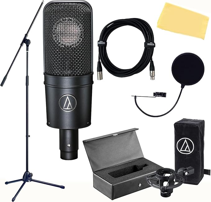 Audio-Technica AT4040 Cardioid Condenser Microphone Bundle with Boom Stand Pop Filter XLR Cable and Austin Bazaar Polishing Cloth
