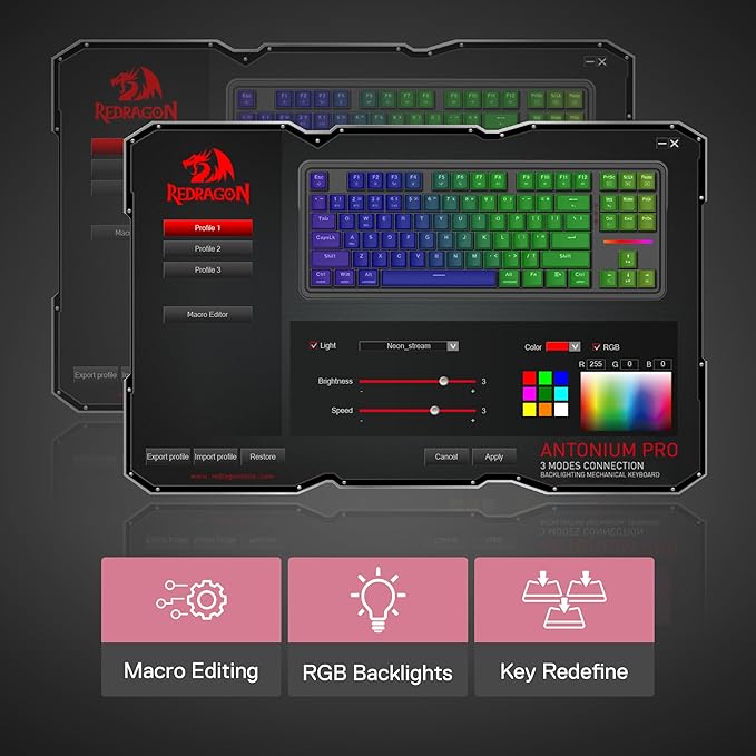 Redragon K728 PRO 80% Wireless Gasket Gaming Keyboard 3-Mode 87 Keys TKL Mechanical Keyboard w/South-Facing LED &amp Hot-Swap Socket 5-Layer Noise Dampening Custom Linear Switch PBT Gradient Keyc