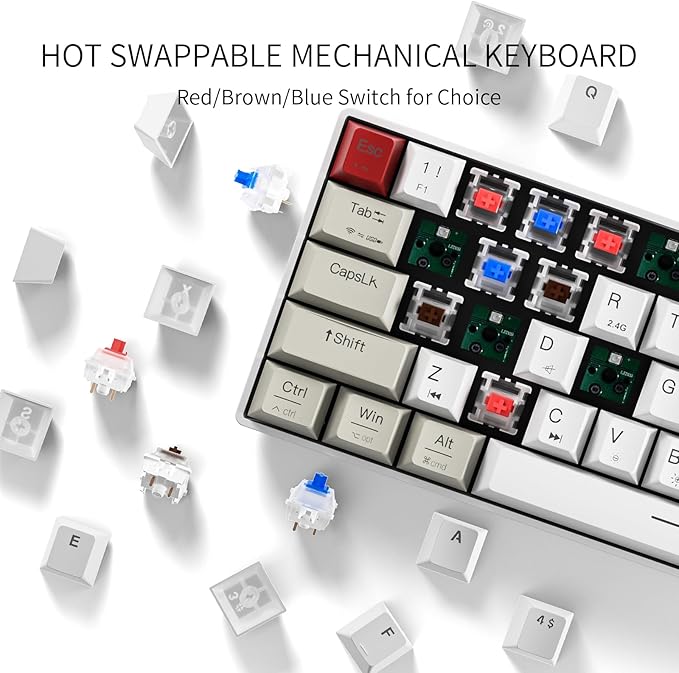 Newmen GM610 60% Wireless Mechanical KeyboardWired/Bluetooth/2.4G RGB Backlit61 Anti-Ghosting KeysProgrammableHot-Swappable Gaming Keyboardfor PC Windows Mac Laptop Computer(Linear Red Switch)