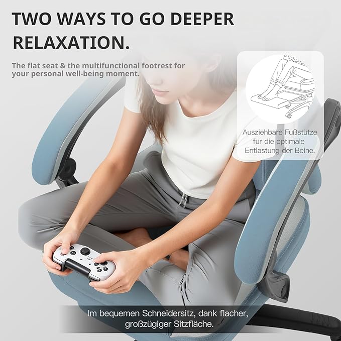 Dowinx Gaming Chair Breathable Fabric Game Chair with Gel Pad and Storage Bag Comfortable Gamer Chair with Pocket Spring CushionErgonomic Computer Chair with FootrestBlue