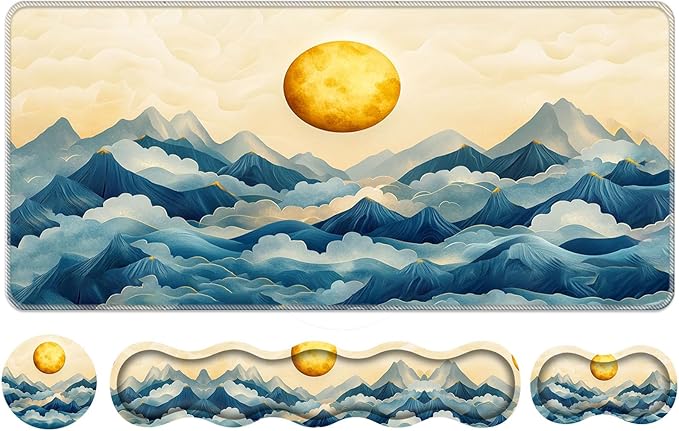 Keyboard Wrist Rest SetMemory Foam Wrist Support Mouse Pad31.5x11.8 Desk Mat for Comfortable Typing &amp Pain ReliefNon-Slip Base for Office &amp Home Use - Mountain and Moon