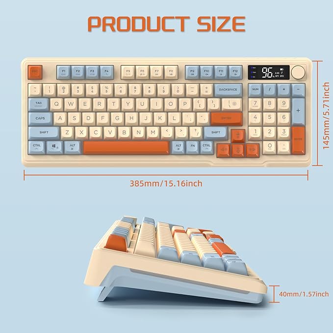 ZIYOU LANG M96 Wireless Gaming Silent Membrane KeyboardDisplay Screen &amp Knob with Multimedia Keys Dual Mode Bluetooth/2.4GhzRainbow Backlight 94Keys Ball Shape PBT Keycap ANSI Layout for Win/Mac