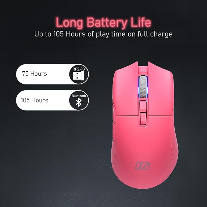 iRocks M31R Wireless Gaming Mouse Triple Mode 2.4G/ Bluetooth/USB-C Detachable Cable Gaming Mouse Kailh GM8.0 Mouse Switches Advanced PixArt PAW3395 Optical Sensor Up to 26000 DPI - Pink