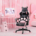 Cute Gaming Chair with Cat Paw Lumbar Cushion and Cat Ears Kawaii Pink Computer Chair with Footrest Ergonomic PC Video Anime Gaming Chairs Recliner for Kids Girls Teens (Black&ampPink)
