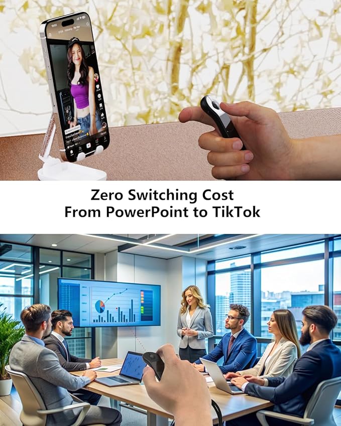Air Mouse Bluetooth Rechargeable Presenter with Touchpad Remote Control for PowerPoint/Keynote/TikTok/Camera/Kindle App Applicable for PC/iOS/Android (Black)