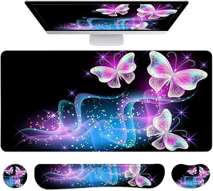 LATEEFAH Desk Mat Mouse Pad with Wrist Rest 4-in-1 Large Mouse Pads for Desk Ergonomic Mouse Pad and Keyboard Wrist Rest Gaming Keyboard Mat for Office Home