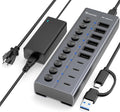 Powered USB Hub 10-Port USB C Hub with 6 USB-A 3.2 4 USB-C 3.2 Ports Individual Switches and 12V/5A Power Adapter Aluminum USB Extension for MacBook Laptop/PC and More.
